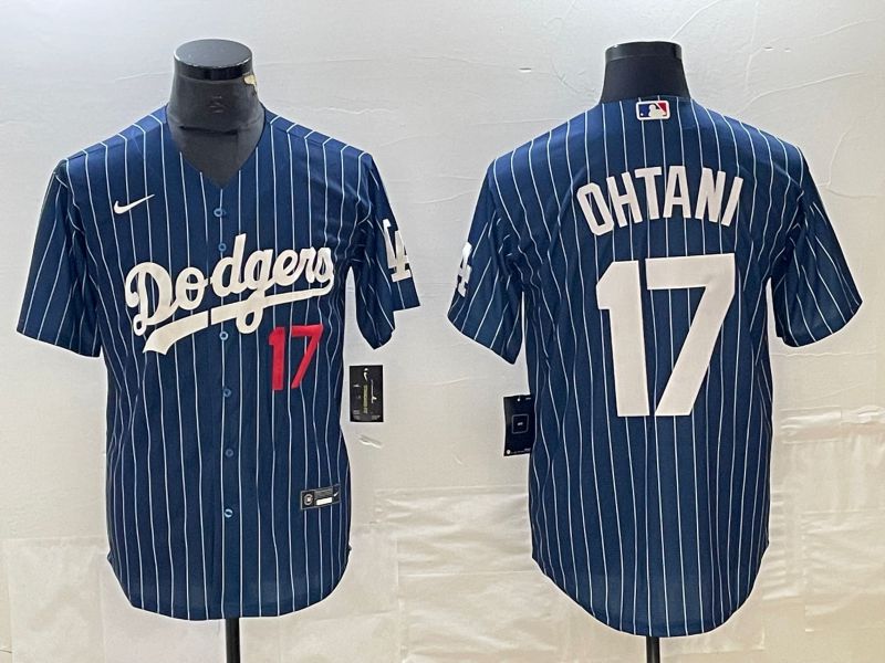 Men Los Angeles Dodgers #17 Ohtani Blue stripe Nike Game MLB Jersey style 12